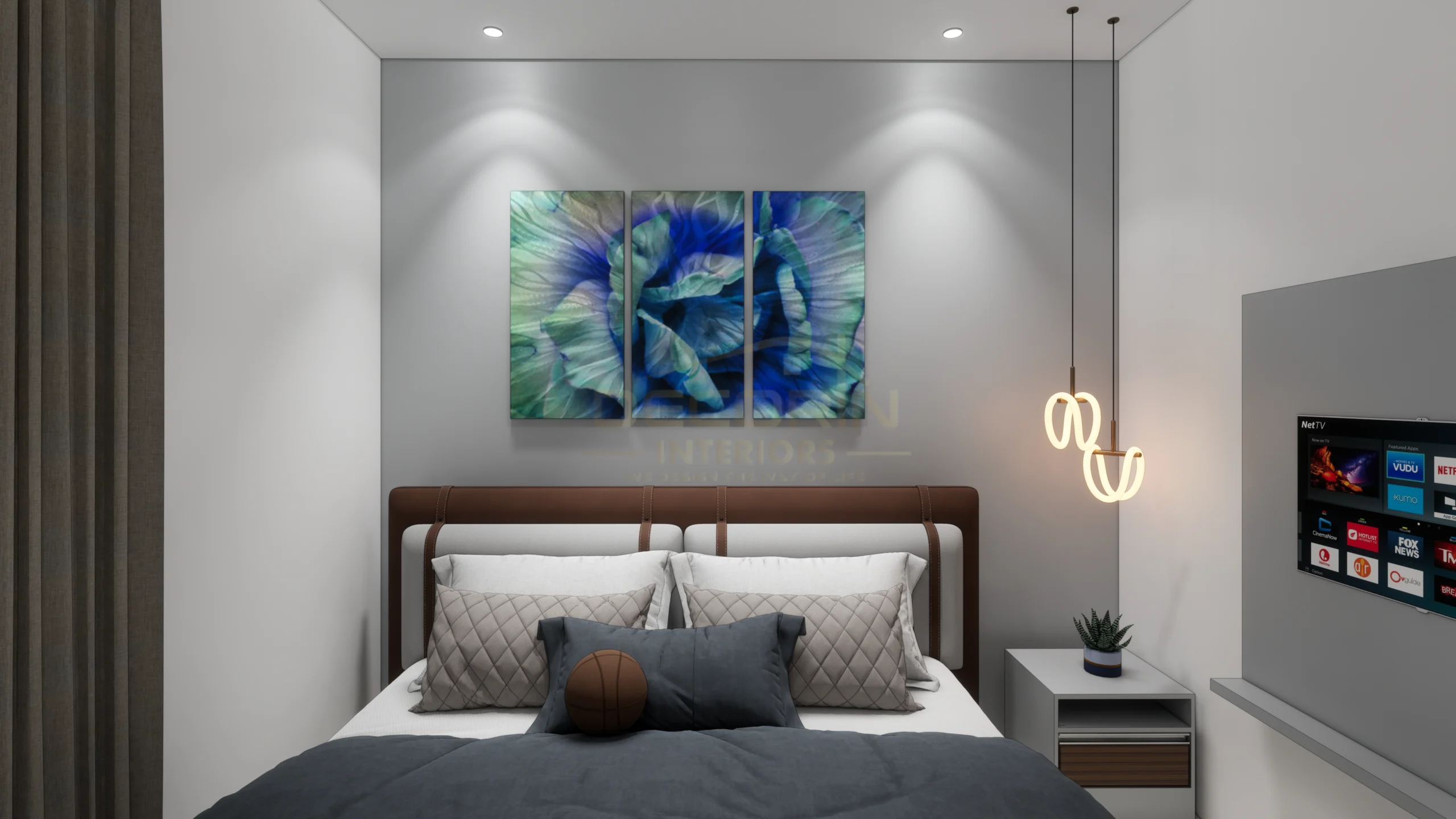 Modern bedroom with TV unit